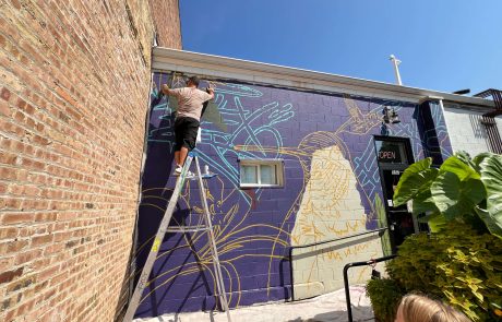 Felix Flex Maldonado at Flexing My Wings mural at Rocket Fizz in Valparaiso, IN, 2024. Photograph by 219 Social.