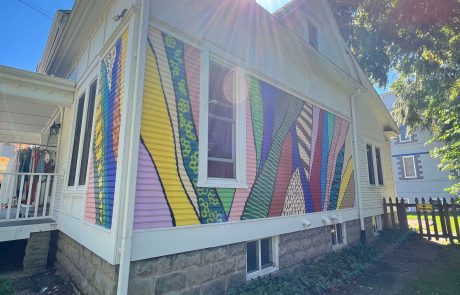 SureDidit Color Patterns mural - Ivy's Boutique, 2024 in Valparaiso, IN by Mitchell “SureDidit” Schuring.