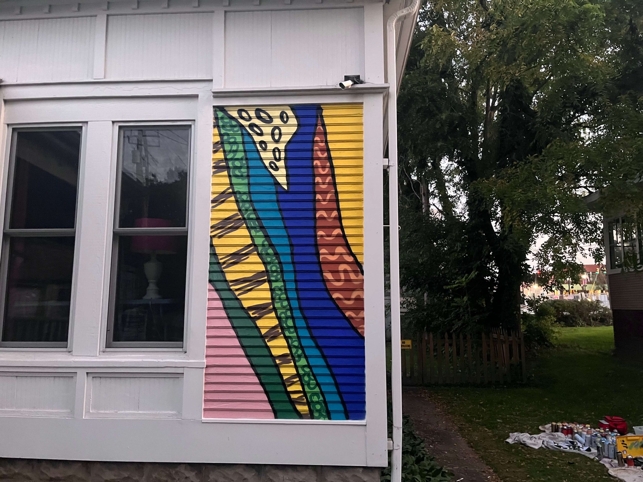 SureDidit Color Patterns mural - Ivy's Boutique, 2024 in Valparaiso, IN by Mitchell “SureDidit” Schuring.