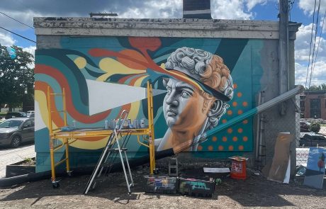 Battle of Classic Eras mural - Valpo Creates Center, 2025 in Valparaiso, IN by Phillip Seth.