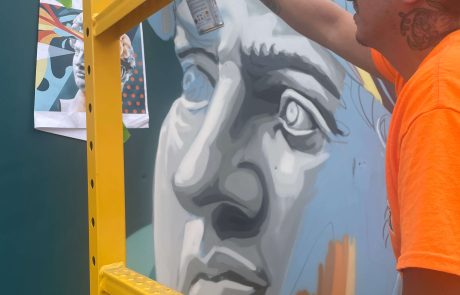 Battle of Classic Eras mural - Valpo Creates Center, 2025 in Valparaiso, IN by Phillip Seth.