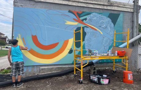 Battle of Classic Eras mural - Valpo Creates Center, 2025 in Valparaiso, IN by Phillip Seth.