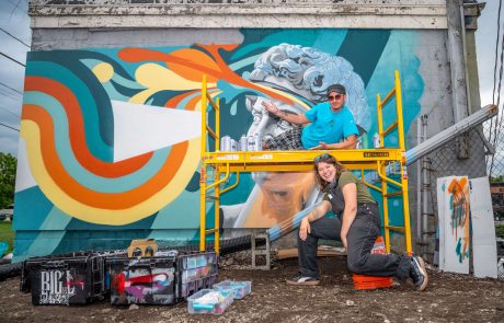 Phillip Seth and Kian Dubay at Battle of Classic Eras mural at the Valpo Creates Center, 2025, in Valparaiso, IN. Photo by Alderson Photography.