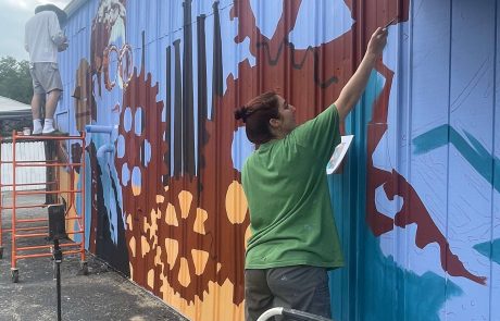 Forged to Flourishing mural - Orchestrated Events, Valparaiso, IN by Sophie Groenstein. Photo by Jessica Corral.