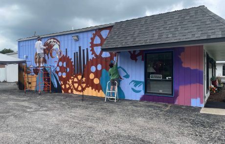 Forged to Flourishing mural - Orchestrated Events, Valparaiso, IN by Sophie Groenstein. Photo by Jessica Corral.