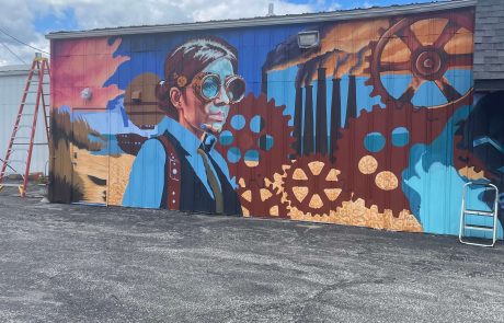 Forged to Flourishing mural - Orchestrated Events, Valparaiso, IN by Sophie Groenstein. Photo by Jessica Corral.