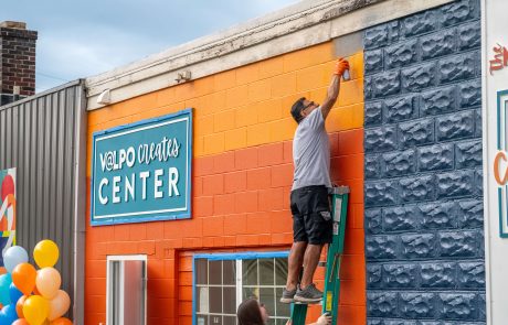 Battle of Classic Eras east mural - Valpo Creates Center, 2025 in Valparaiso, IN by Castulo Kuaze Perez